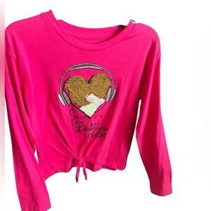 Kids Long Sleeve Pink Tee with Heart and Headphones